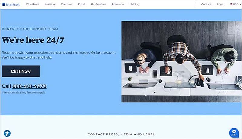 Bluehost support website