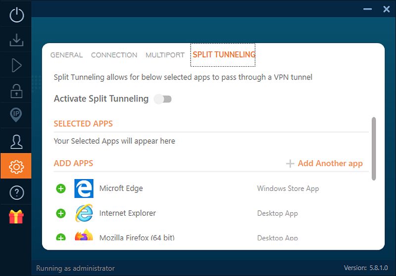Ivacy VPN split tunneling on Windows