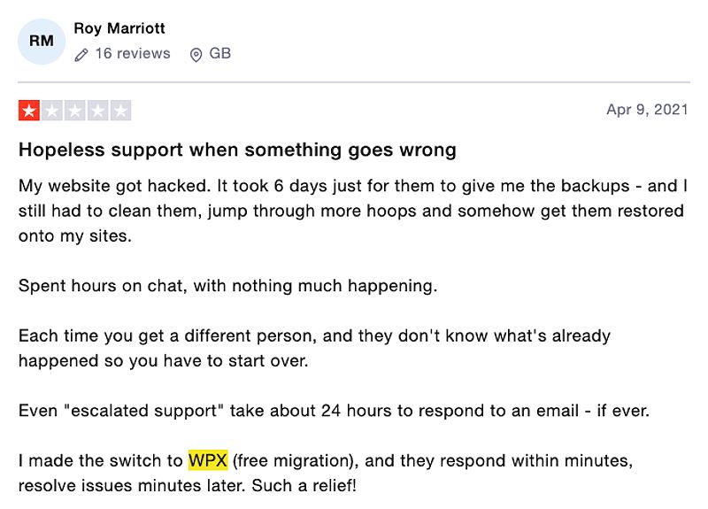WPX vs Bluehost TrustPilot Review